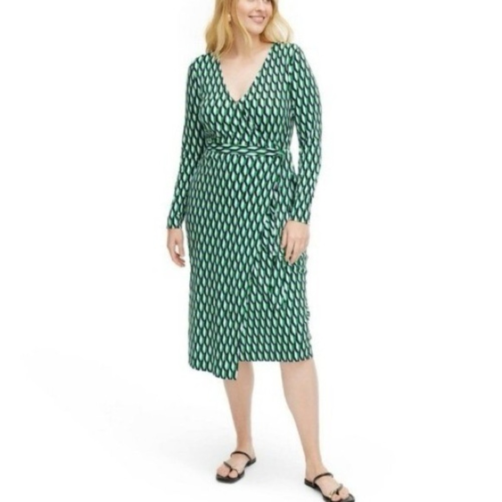Target DVF Long Sleeve Midi Arrow Geo Green True Wrap Dress lightweight timeless